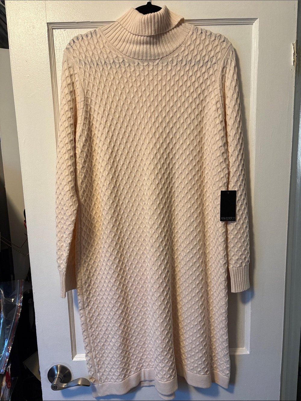 Eloquii Cream Cable-Knit Turtleneck Sweater Dress